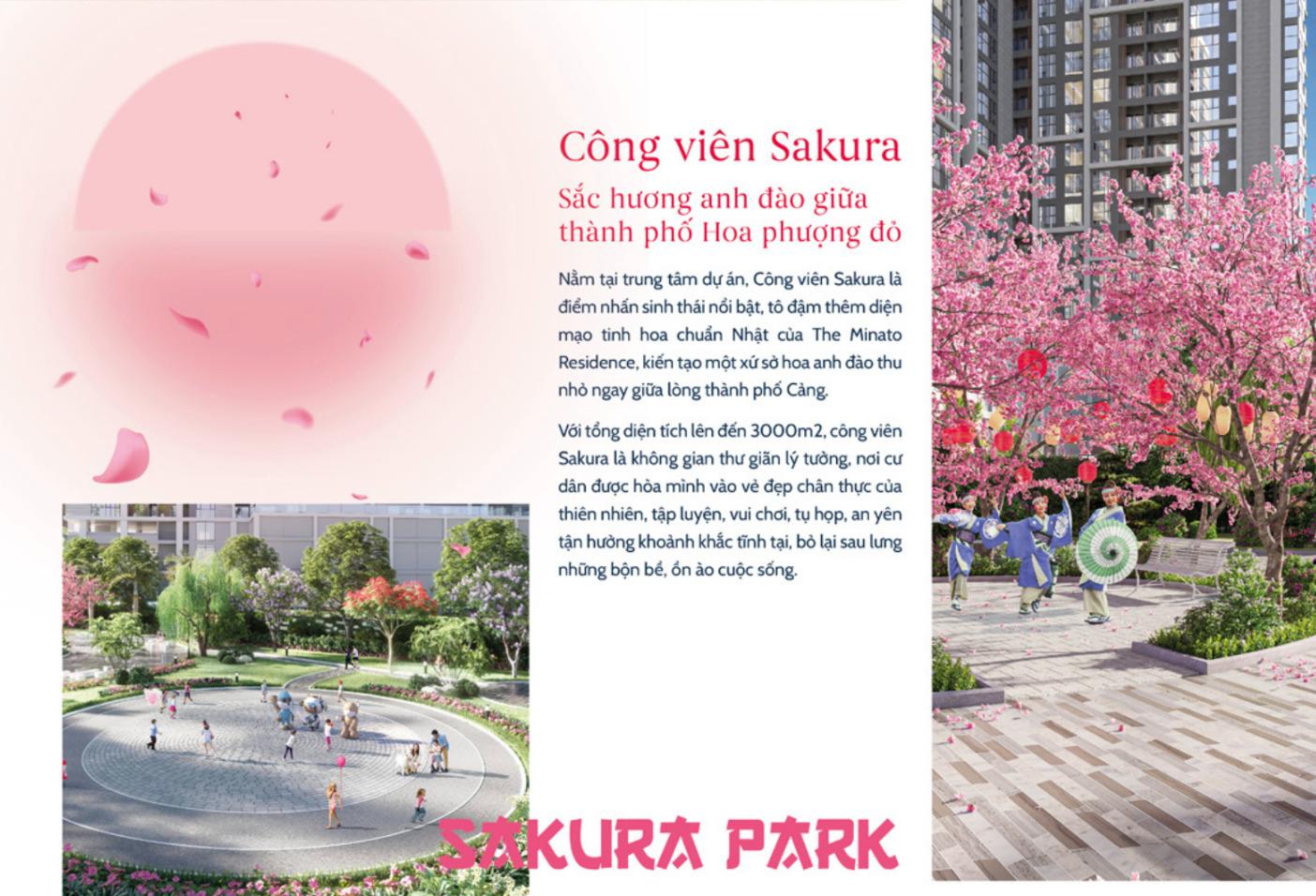 Công viên Sakura với diện tích 3.000 m², công viên tạo ra không gian xanh mát lý tưởng cho cư dân